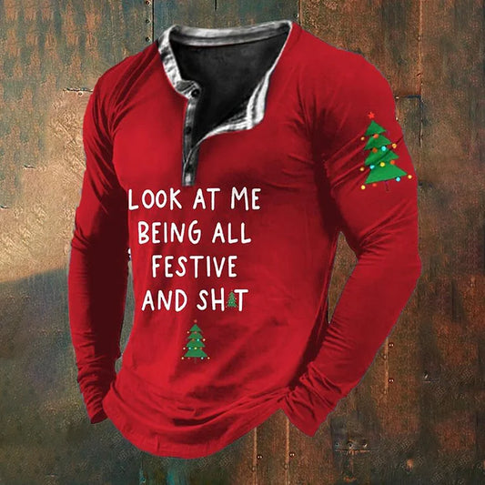 ENRIQUE - Long Sleeve Shirt With Christmas Print