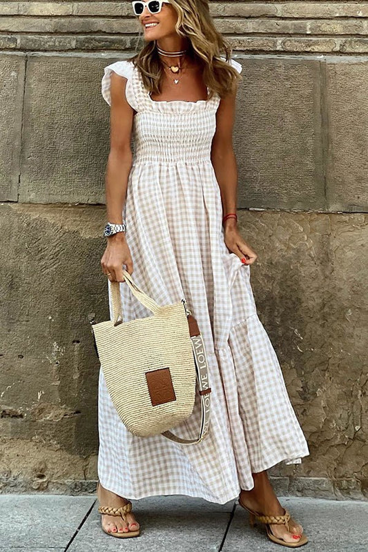 Kerry - Plaid Maxi Dress with Ruffled Bust