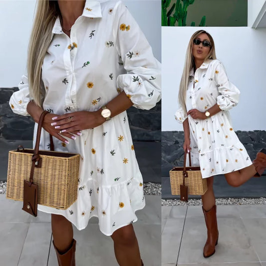 Rosie - White Shirt Dress with Daisy Floral Design